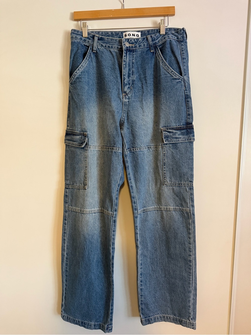 SONG Light Blue Wide Leg Cargo Jeans - Women's Flare & Wide Leg